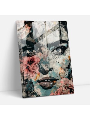 Popcasso Frida Kahlo Tarzı Temperli Cam Tablo - Ifade Dolu Gözler Monokrom Renk Düzeni
