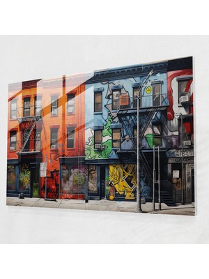Popcasso Harlem Graffiti Temalı Temperli Cam Tablo - Şehir Izleri ile Yaratıcılığı Yansıtan Modern Tasarım
