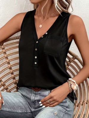 Kadın Askılı Önden Düğmeli Viskon Bluz