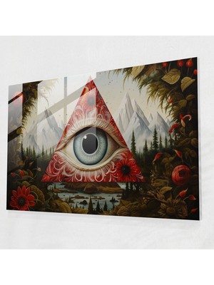 Popcasso Illuminati Temalı Cam Tablo - Surrealist Sanat ile Ev Dekorasyonu