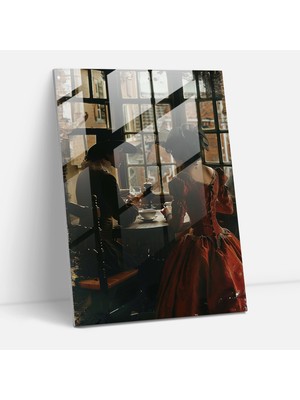 Popcasso Masa Başında Kadın ve Erkek Temalı Kanvas Tablo - Johannes Vermeer Tarzı Duvar Dekorasyonu