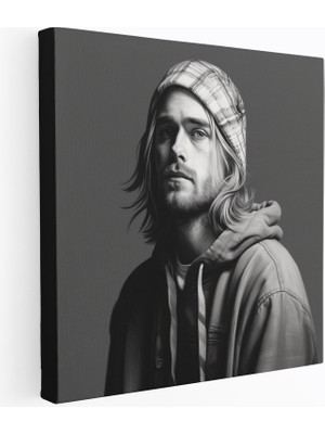 Popcasso Kurt Cobain Temperli Cam Tablo - Fotoğraf Gerçekçiliğinde Portre - Modern Sanat Temalı Duvar Tablosu