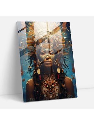 Popcasso Inka Medeniyeti Temalı Cam Duvar Tablosu - Mayalı Modern Sanat Görseli