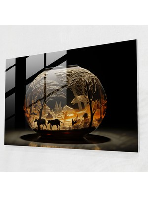 Popcasso Mezolitik Av Sahnesi Temperli Cam Tablo Sanatı