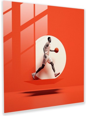 Popcasso Minimalist Basketbol Illüstrasyonu Cam Tablo - Modern Sanat Temalı Nba Tasarımı