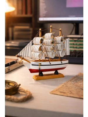 Pileli Store El Yapımı Dekoratif Ahşap Yelkenli Gemi Maketi 16X16 cm – Ofis & Ev Hediyesi – 527ADE