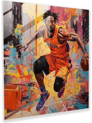 Popcasso Basketbol Kent Grafiti Temperli Cam Tablo