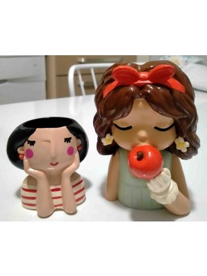 Mini Hobi Ev Ikili Kız Saksı (Büyük 16 , Küçük 9 Cm) Sukulent Saksı , Kalemlik,biblo Dekoratif Aksesuar