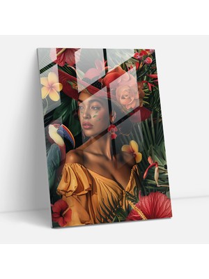 Popcasso Frida Kahlo Tarzı Temperli Cam Tablo Sanatı - Eserleri ile Duvar Dekorasyonu Için Dekoratif Cam Tablo