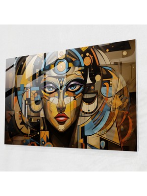 Popcasso Mitoloji Cam Duvar Tablosu - Kübist Isis Temalı Dekoratif Parça