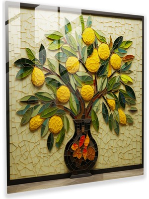 Popcasso Eğlenceli Limon Ağacı Cam Tablo - Canlı Limon Ağacı Tasarımı ile Duvar Dekoru