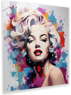 Popcasso Modern Soyut Resim Marilyn Monroe Cam Tablo - Canlı Renkler ile Glamour Temalı Duvar Dekorasyonu
