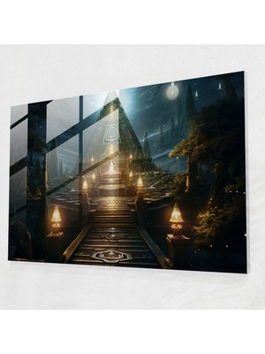 Popcasso Işık Yolu Antik Simgeler Cam Duvar Tablosu - Illuminati Temalı Dekoratif Cam Tablo