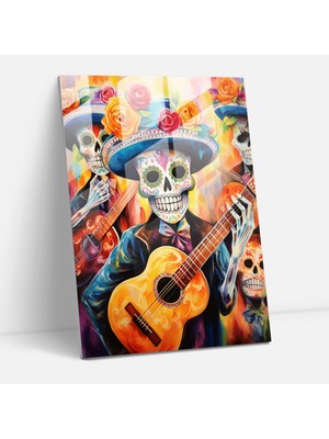 Popcasso Mariachi Grupları Cam Tablo - Los Muertos Temalı Dekoratif Cam Tablo
