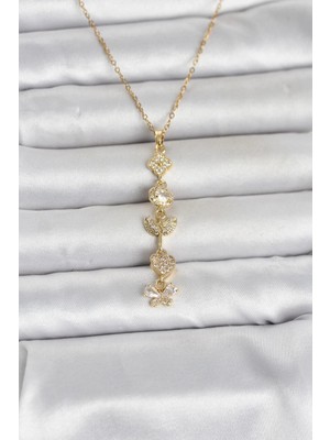 Senka Mey Ithalat® 316L Çelik Gold Renk Şans Kolyesi Y Model Zirkon Taşlı Kadın Kolye