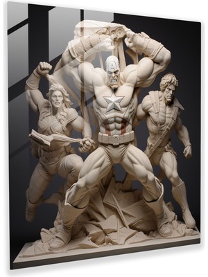 Popcasso Etkileyici 3D Heykelsi Cam Tablo - Marvel Temalı Cam Duvar Tablosu
