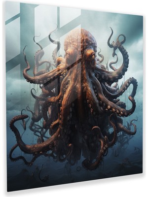 Popcasso Modern Sanat Ahtapot Cam Tablo - Sofistike Tasarım