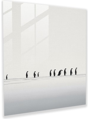 Popcasso Penguen Temalı Temperli Cam Tablo - Siyah ve Beyaz Duvar Tasarımı