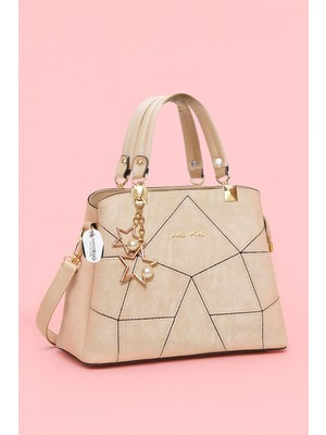 Westbag Kadın Butterfly El ve Omuz Çantası Kol Çantası Charm Detaylı ve Dokulu Cüzdan Seti Anneler Günü Hediyelik