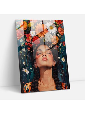 Popcasso Frida Kahlo Tarzında Temperli Cam Tablo - Büyülü Gerçekçilik Temalı Eserler