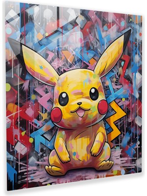 Popcasso Şehirsel Tarz Pikachu Cam Tablo - Pokemon Temalı Cam Duvar Tablosu