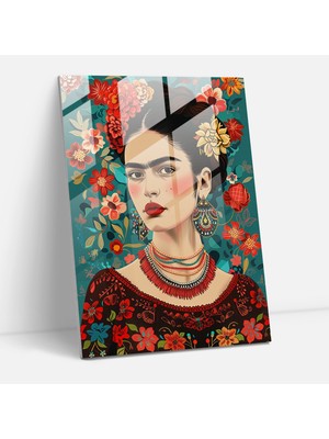 Popcasso Frida Kahlo Tarzı Modern Sanat Cam Tablo - Eserleri ile Ev Dekorasyonu Için Portre Tasarımı