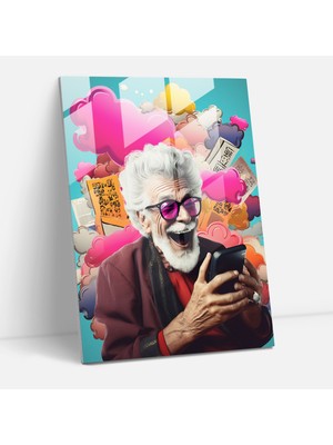 Popcasso Yaşlı Insanlar Temperli Cam Tablo - Vintage Tarzda Dekoratif Cam Tablo