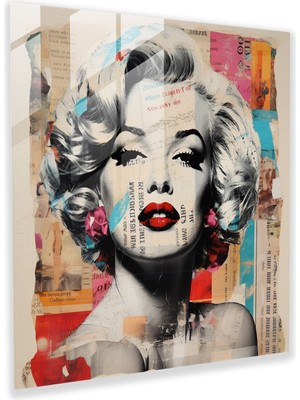 Popcasso Retro Kollaj Marilyn Monroe Cam Tablo - Marilyn Monroe Temalı Duvar Tablosu