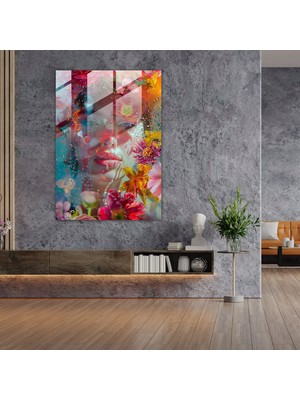 Popcasso Frida Kahlo Tarzı Cam Duvar Tablosu - Modern Sanat Eserleri Cam Tablo
