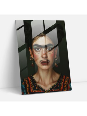 Popcasso Frida Kahlo Tarzı Cam Duvar Tablosu - Modern Sanat Eserleri ile Dekoratif Cam Tablo