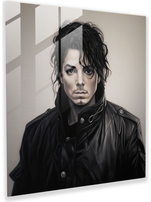 Popcasso Michael Jackson Gerçekçi Karakalem Çizimi Cam Tablo - Duvar Dekorasyonu Için Özel Tasarım