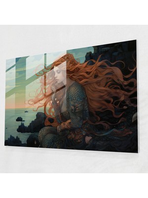 Popcasso Art Nouveau Denizkızı Temperli Cam Tablo - Efsanevi Illüstrasyon Duvar Dekorasyonu