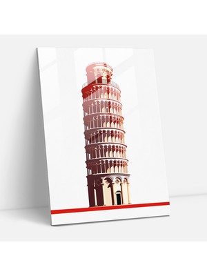 Popcasso Pisa Eğik Kulesi Minimalist Cam Tablo - Modern Sanat Cam Duvar Tablosu