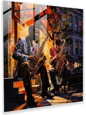 Popcasso Jazz Esintili Cam Tablo - Harlem Müzisyen Temalı Cam Duvar Tablosu - Vintage Tarzı Duvar Dekorasyonu