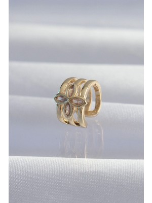 Pileli Store Pilelistore  Pirinç Gold Renk Yonca Earcuff Küpe