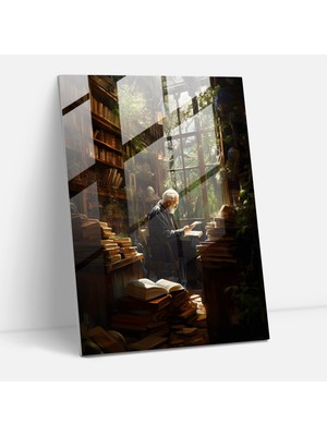 Popcasso Yaşlılar Teması Modern Sanat Cam Tablosu - Huzurlu Çalışma Temperli Cam Tablo