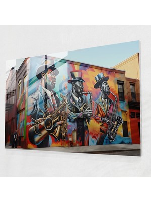 Popcasso Harlem Temalı Cam Tablo - Graffiti Sokak Sanatı ile Modern Dokunuş - Enerjik Cam Duvar Tablosu