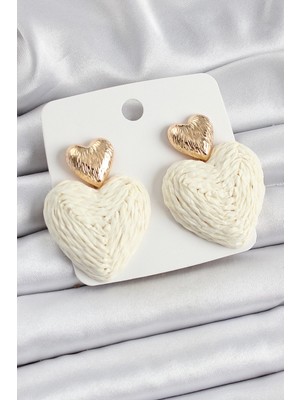 Pileli Store Pilelistore  Krem Kalp Figürlü Hasır Örgü Model Gold Renk Kadın Küpe