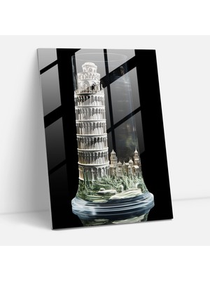 Popcasso Pisa Eğik Kulesi 3D Temperli Cam Tablo - Modern Stil ile Ev Dekorasyonu Için Özel Tasarım