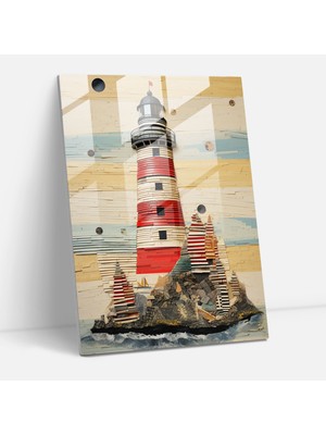 Popcasso Vintage Harita ve Deniz Feneri Temalı Temperli Cam Tablo