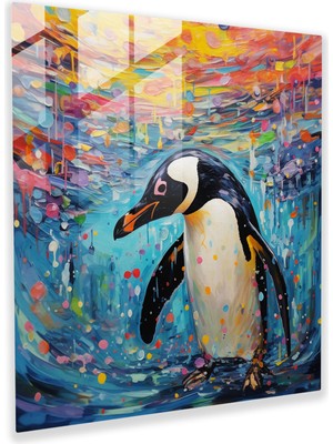 Popcasso Penguen Görselli Soyut Temperli Cam Tablo