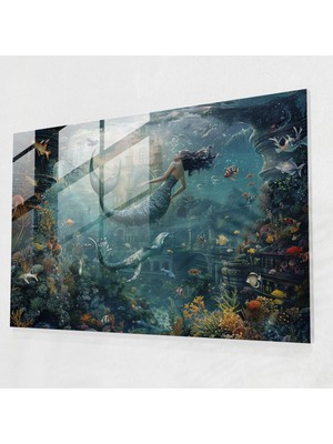 Popcasso Deniz Altı Hayal Temperli Cam Tablo - Pre-Rafaelit Kardeşliği Canlılar Temalı Fantastik Duvar Dekorasyonu