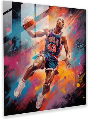 Popcasso Michael Jordan Cam Tablo - Soyut Enerji - Dinamik Basketbol Teması