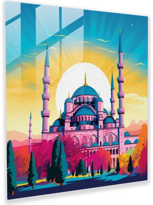 Popcasso Renkli Mavi Cam Tablo - Ev Dekorasyonu Için Pop Sanat Temalı Duvar Tablosu