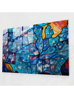 Popcasso Amerika Birleşik Devletleri Haritası Soyut Renkli Cam Duvar Tablosu Modern Sanat Tasarımı