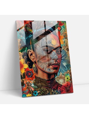Popcasso Frida Kahlo Tarzı Temperli Cam Tablo - Frida Kahlo Eserleri Cam Duvar Tablosu Duvar Dekorasyonu