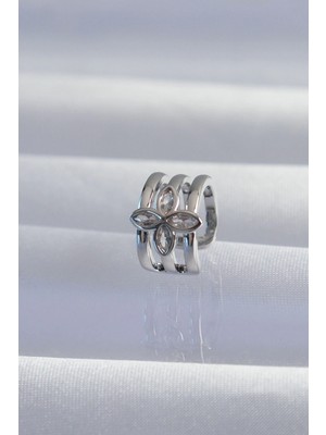 Pileli Store Pilelistore  Pirinç Gümüş Renk Yonca Earcuff Küpe