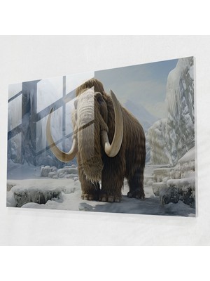 Popcasso Paleolitik Tüyü Mamut Temperli Cam Tablo - Mezolitik Gerçekçi Tasvir ile Benzersiz Duvar Sanatı