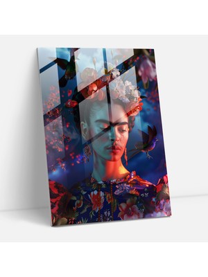 Popcasso Frida Kahlo Tarzı Temperli Cam Tablo - Modern Sanat ve Gerçeküstü Unsurlar