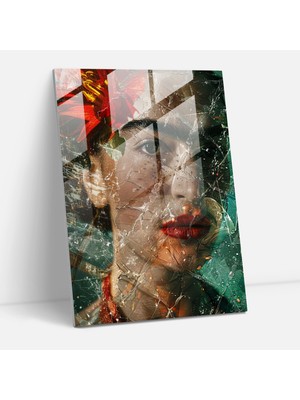 Popcasso Frida Kahlo Tarzı Cam Duvar Tablosu - Sürreal Öz Portre Temalı Duvar Dekorasyonu